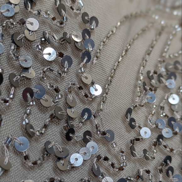 Vintage 1990 SCALA Hand Beaded Floral Sequin Sheer Tone Cocktail Evening Dress - Picture 3 of 7